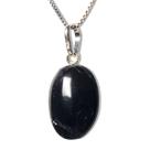 Colar Mini Cabochão Pedra Turmalina Preta 18mm Prata 950