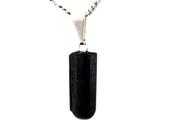 Colar Mini Canudo de Turmalina Preta Pedra Natural Prateado