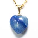 Colar Mini Coração Quartzo Azul 15mm Pedra Natural Dourado