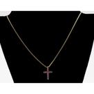 Colar Mini Cruz Cravejada com Zircônia Rosa Banhado em Ouro 18K