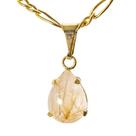 Colar Mini Gota Rutilo no Cristal Natural Garra Dourado