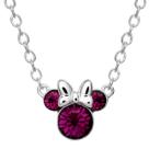 Colar Minnie Mouse Disney - Banhado a Prata - Pedra de Fevereiro
