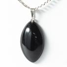 Colar Navete 28mm Pedra Obsidiana Negra Natural Prateado Colar Navete 28mm Pedra Obsidiana Negra Natural Prateado