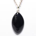 Colar Navete Obsidiana Negra Natural Montagem Pino Prata 950