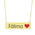 Colar Nome Personalizado Coração Resinado Fátima Banhado Ouro 18K - 999001316