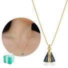 Colar Nossa Senhora Aparecida Com Zircônia Azul Banhado Ouro