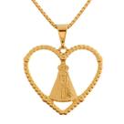 Colar Nossa Senhora Aparecida Coração Banhado a Ouro 18k
