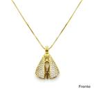 Colar Nossa Senhora Aparecida Dupla Face com Zircônias Azuis e Cristal