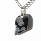 Colar Obsidiana Flocos de Neve Natural Pino Prata 950