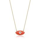COLAR OLHO GREGO EM ACRÍLICO CORAL BANHADO A OURO - 40cm + 5cm Extensor