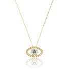 Colar Olho Grego Prata 925 com Safira e Pérolas Proteção e Elegância - Banhado a Ouro 18k