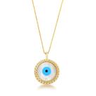 Colar Olho Grego Redondo Madreperola Banhado a Ouro 18k