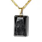 Colar Onix Preto Facetado Manual Pedra Natural Pino Dourado