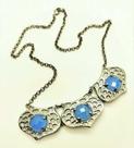 Colar Oriental Minaretes Cristais Azul Opalino Banho Ródio Negro 3041