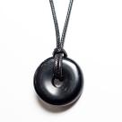 Colar Pedra Pi Obsidiana Negra Natural Cordão Ajustável