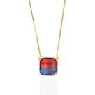 Colar pedra quadrada vermelho c/ azul banhado a ouro 18k