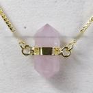 Colar Pedra Quartzo Rosa Micro Bi Ponta Natural Dourado