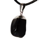 Colar Pedra Rolada Onix Preto Envolto Prateado Colar Pedra Rolada Onix Preto Envolto Prateado