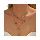 Colar Pendente Multicamadas Dourado Celestial Para Mulheres Com Pedras Coloridas Joias De Estrela E Colar Pendente Multicamadas Dourado Celestial Para Mulheres Com Pedras Coloridas Joias De Estrela E