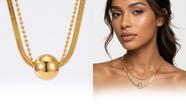 Colar Pérola Ouro Inox Duplo Feminino Clavícula Versátil