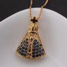 Colar Pingent Nossa Senhora Aparecida Zircônia Azul Folheado -