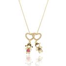 Colar Pingente 2 Coração Zircônia Cristal Filhos Casal Zircônia Colorida Banhado a Ouro 18K Colar Pingente 2 Coração Zircônia Cristal Filhos Casal Zircônia Colorida Banhado a Ouro 18K