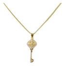 Colar Pingente Chave Pedra Zirconia Dourada Folheado Ouro 18