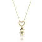 Colar Pingente Coração Zircônia Cristal Um Menino Zircônia Colorida Banhado a Ouro 18K