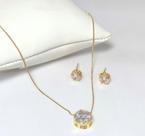 Colar pingente e brinco folheado a ouro 18k zircônia branca.