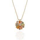 Colar Pingente Flor com Pétalas de Zircônias Coloridas Tom Pastel Banho Ouro 18K