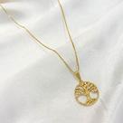 Colar pingente mandala Árvore da Vida ramos cravejados cristal banhado a Ouro 18k