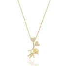 Colar Pingente Menino com Balão Coração Pequenos Micro Zircônias Cristal Banhado a Ouro 18K