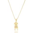 Colar Pingente Uma Menina com Micro Zircônia Cristal Banhado a Ouro 18K