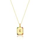COLAR PLACA CRAVEJADA COM LETRA COLORIDA BANHADO A OURO - Bijuteria Elegante