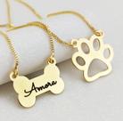 Colar Plaquinha Osso e Patinha com 1 Nome Pet Personalizados Folheadas a Ouro 18k