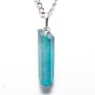 Colar Ponta Cristal Aura Aqua Bruto 25 mm Pino Prata 950
