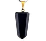Colar Pontinha Pedra Quartzo Preto Presilha e Pino Dourado Colar Pontinha Pedra Quartzo Preto Presilha e Pino Dourado