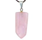 Colar Pontinha Pedra Quartzo Rosa Presilha e Pino Prateado