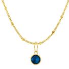 Colar Ponto de Luz Zircônia Safira Ouro 10 Corrente Aço IPG 45cm
