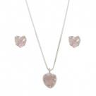 Colar Prata 925 Feminino 45cm Coração Brinco Ponto De Luz Rosa