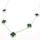 Colar Prateado 5 Trevos Sorte Quatro Folhas Várias Cores Preto Branco Verde Chocker Õnix Aço Inox Unissex 50cm Virginia