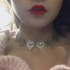 Colar Prateado Coração Gargantilha Chocker Vintage
