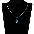 Colar prateado Gota Azul Luxo Pingente com Pedra Cristal Azul e Zircônias