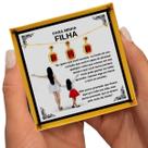 Colar Presente Aniversário Filha Mãe Pai Viking Conjunto Retângulo Vermelho Pingente Brincos Anel + Dedicatória