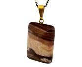 Colar Retangular Liso Jaspe Brecha Pino e Argola Dourado