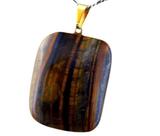 Colar Retangular Liso Olho de Tigre Pino Argola Dourado
