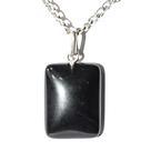 Colar Retângulo Obsidiana Negra Prata 950 Pino
