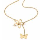 Colar Rommanel 531162 Fio Português Com Flor E Borboleta Banhado Ouro 18k