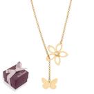 Colar Rommanel Banhado Ouro 18k Presente Feminino Com Detalhes De Flor E Borboleta