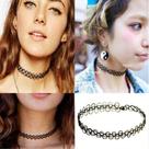 Colar Tattoo Choker Feminino Gargantilha Preta Nylon Elástico Estilo Grunge 90s Original Unidade